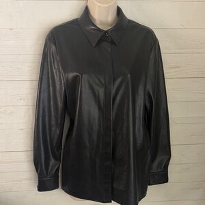 Alice + Olivia Size M Willa Vegan Leather Black Leather Shirt Jacket